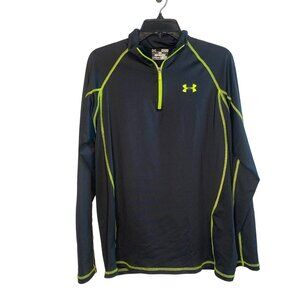 Under Armour men's loose coldgear ¼ zip pullover size Medium gray neon yellow